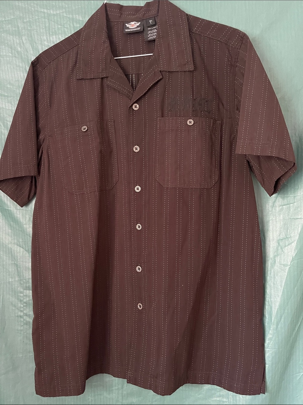Harley Davidson Mens Short-Sleeve Black Pinstripe Shirt